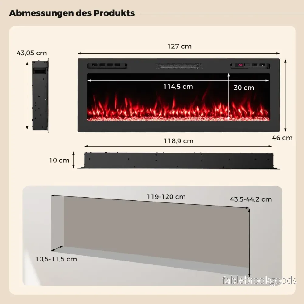 50" – elektrisk öppen spis med värme W/1500 W Inbyggd fjärrkontroll och appstyrning WiFi – 750 – Svart - Bild 2