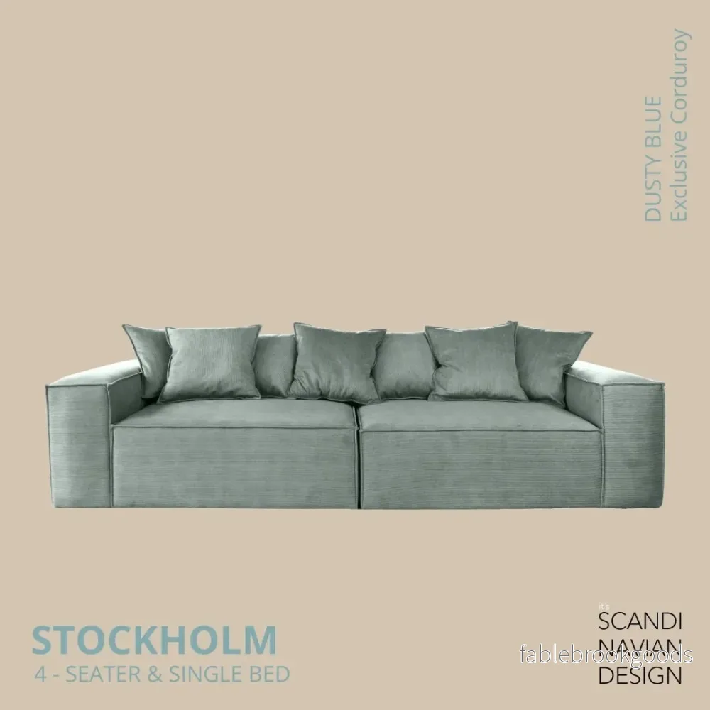 Stockholm 4-seater sofa/single bed Exclusive Corduroy,Dusty Blue removable & washable cover