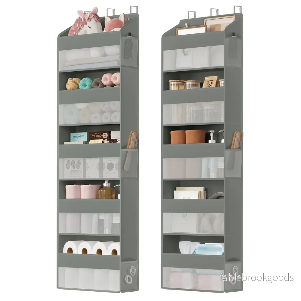 Deurorganizer - 15 x 40 x 140 cm - 5 vakken - opvouwbaar - transparant - duifgrijs - maximale belasting per plank 3 kg - totale belasting 15 kg