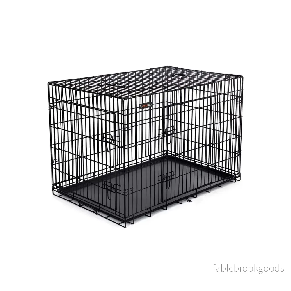 Hundbur – Vikbar med 2 dörrar – Svart - Bild 2
