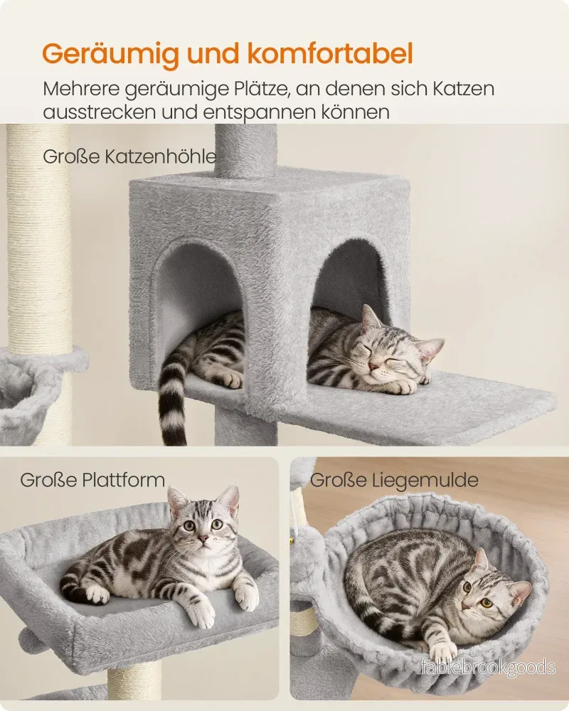 Krabpaal - 55 x 55 x 174 cm - met groot platform en dubbele grot - duifgrijs - 19,4 kg - Bild 3