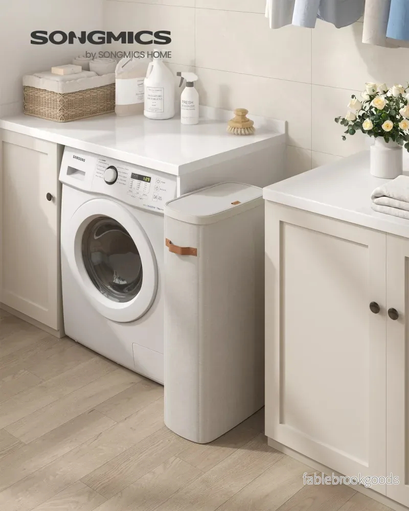 Wasmand - 39 x 22 x 75 cm - 65 liter - met deksel en handgrepen - uitneembare waszak - cappuccinobeige - max. belasting 10 kg - Bild 2