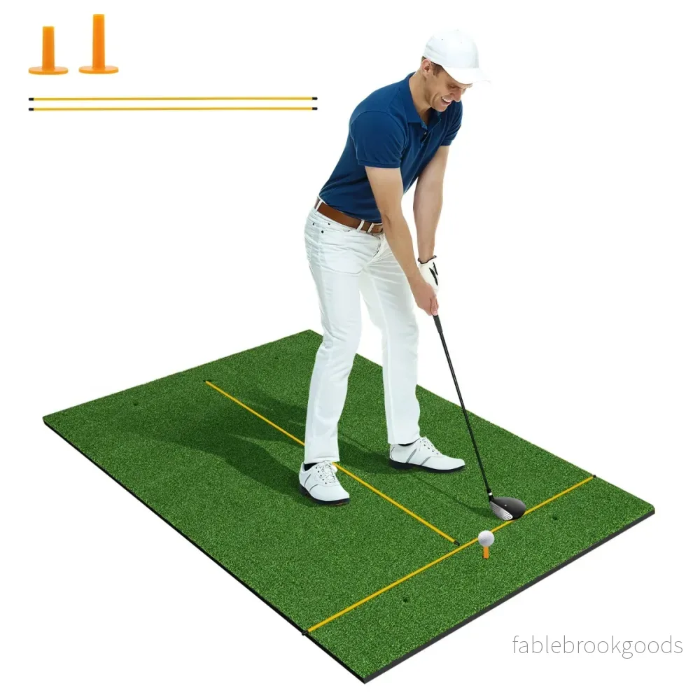 i – golf tee matta med konstgräs, tees, inriktningsstänger och förborrade hål – 3 1 2 2 6 152 x 92 cm 27 mm – Grön - Bild 2