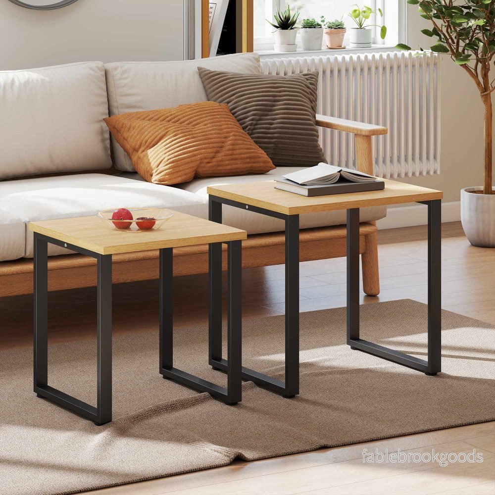 Soffbordsset om 2, träliknande, metallram, stapelbar design - Bild 2