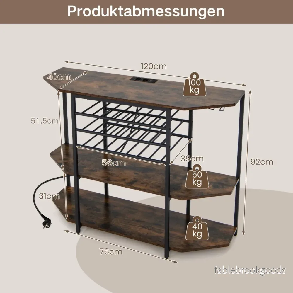 vånings – industriellt vinställ med uttag och flaskställ glashållare Vinbarsskåp – 3 – Brun - Bild 2