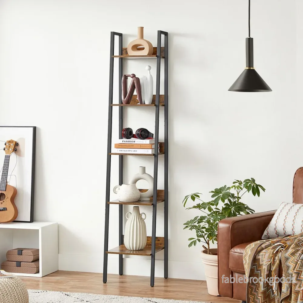 Ladderrek - 5 Planken - Smal - Industrieel Design - Vintage Bruin-Zwart - Bild 2