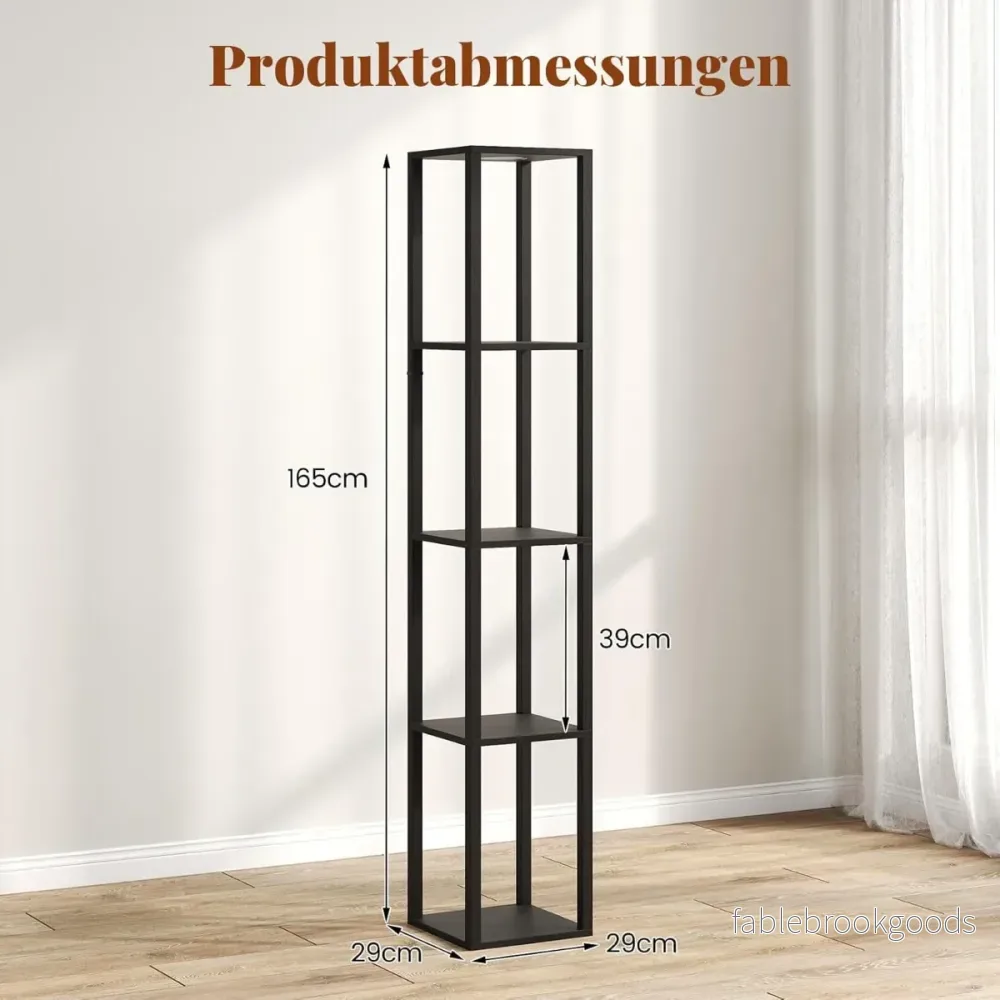 Golvlampa – med hyllor och dimbara LED lampor fotströmbrytare hörnhylla – 162 cm – Svart - Bild 2