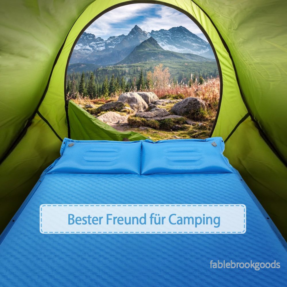 Campingmatta – med kudde personer självuppblåsande liggunderlag – 2 187 x 131 x 4 cm – Blå - Bild 2