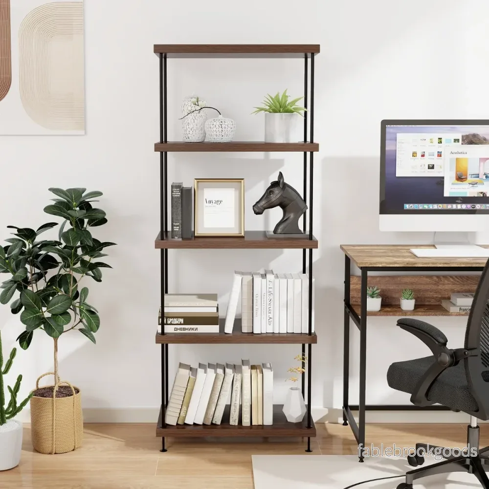 vånings – stående hylla med metallram Industriell Förvaringsställ – 5 60 x 29,5 x 147 cm – Brun - Bild 3