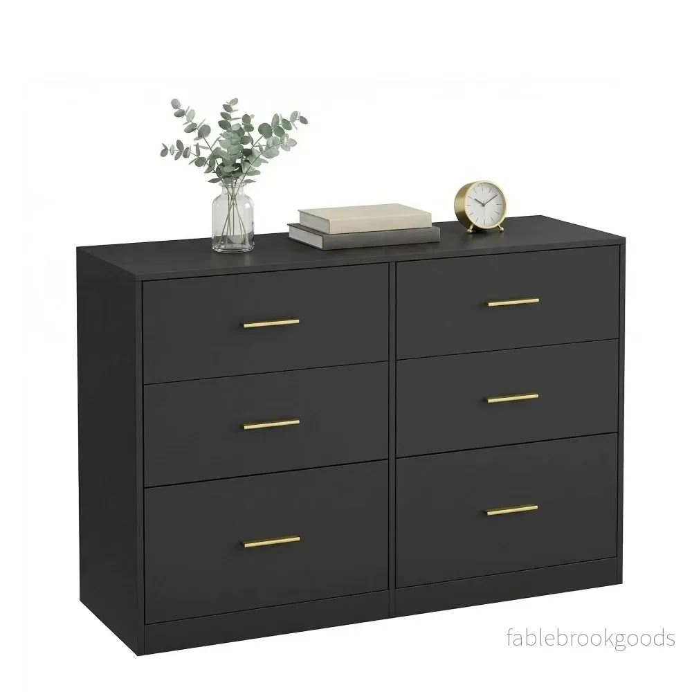 Commode - 6 Lades - Modern - 119 cm Breed - Zwart - Bild 2