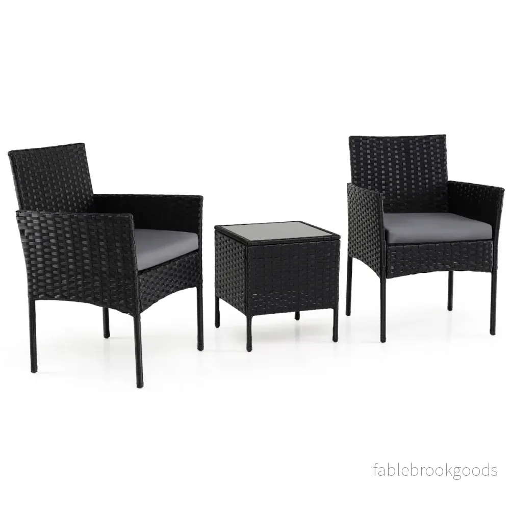 Trädgårdsmöbler – delad Rattan Balkongmöbler med Stolar och Trädgårdsbord – 3 2 – Svart