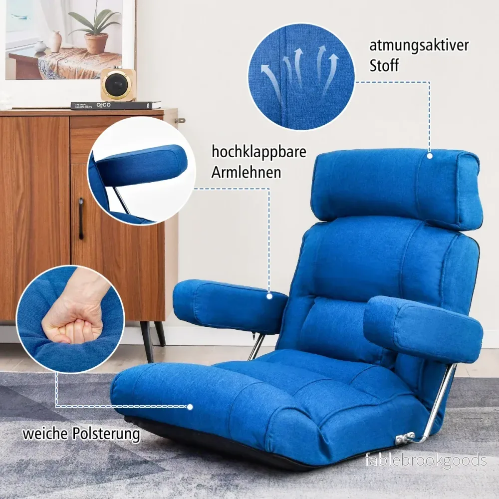 Golvstol – hopfällbar soffa med justerbart ryggstöd – 80 x 72 x 75 cm – Blå - Bild 2