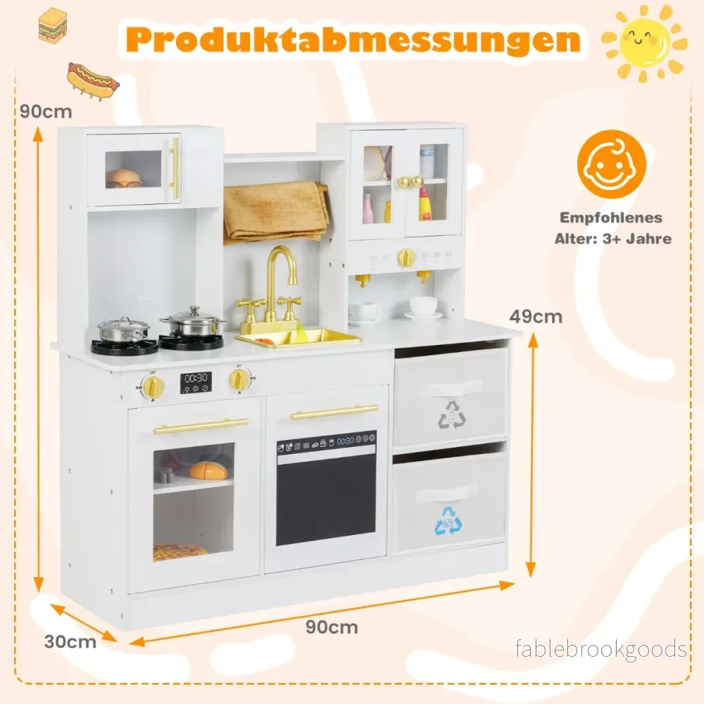 Lekköksset – i trä med spis, ljud och ljus, kaffebryggare, vattenkran köksredskap, vitt – Vit - Bild 2