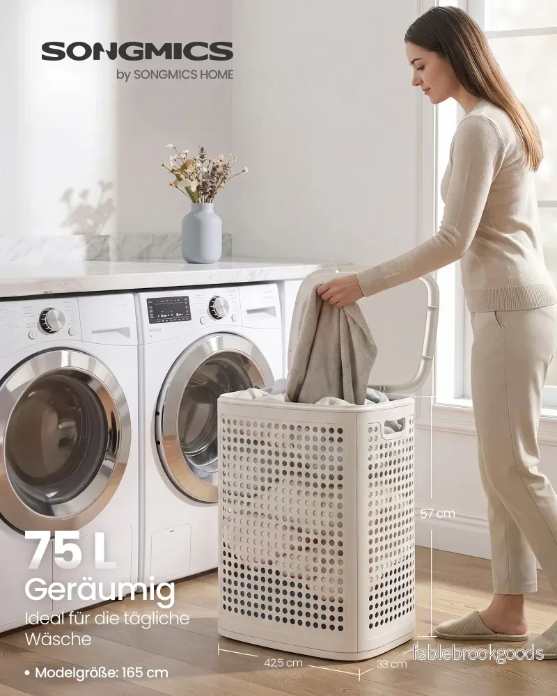 Wasmand - 42,5 x 33 x 57 cm - 75 liter - cappuccino beige - maximaal 10 kg - Bild 2