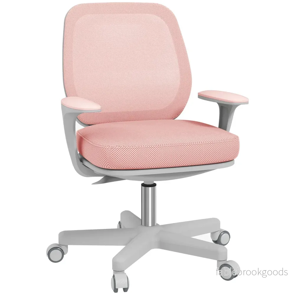 Ergonomisk kontorsstol, justerbar höjd, rosa, 360° vridbar