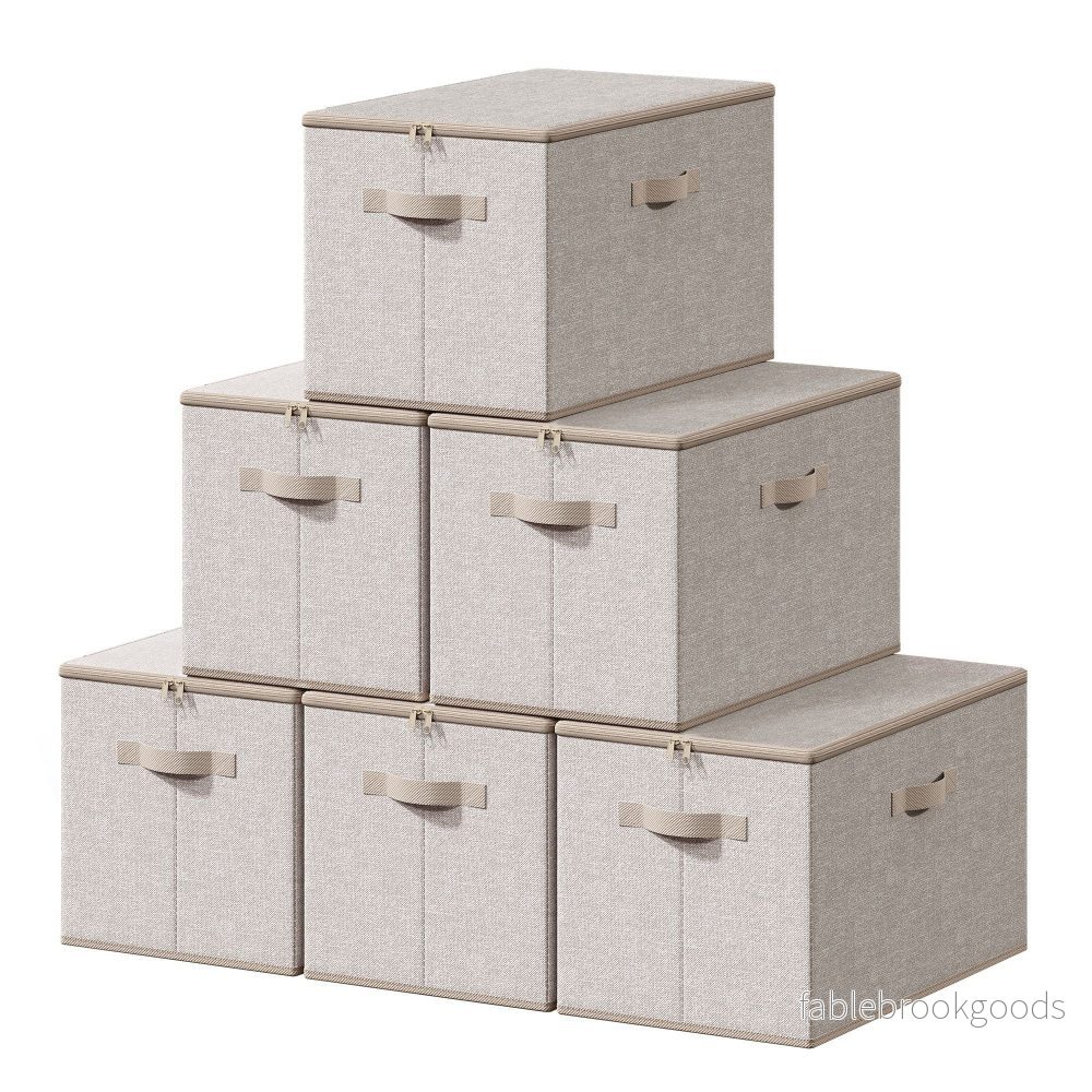 Opbergdozen – Set van 6 – Met Deksel – Linnenlook – Beige Opbergdozen – Set van 6 – Met Deksel – Linnenlook – Beige