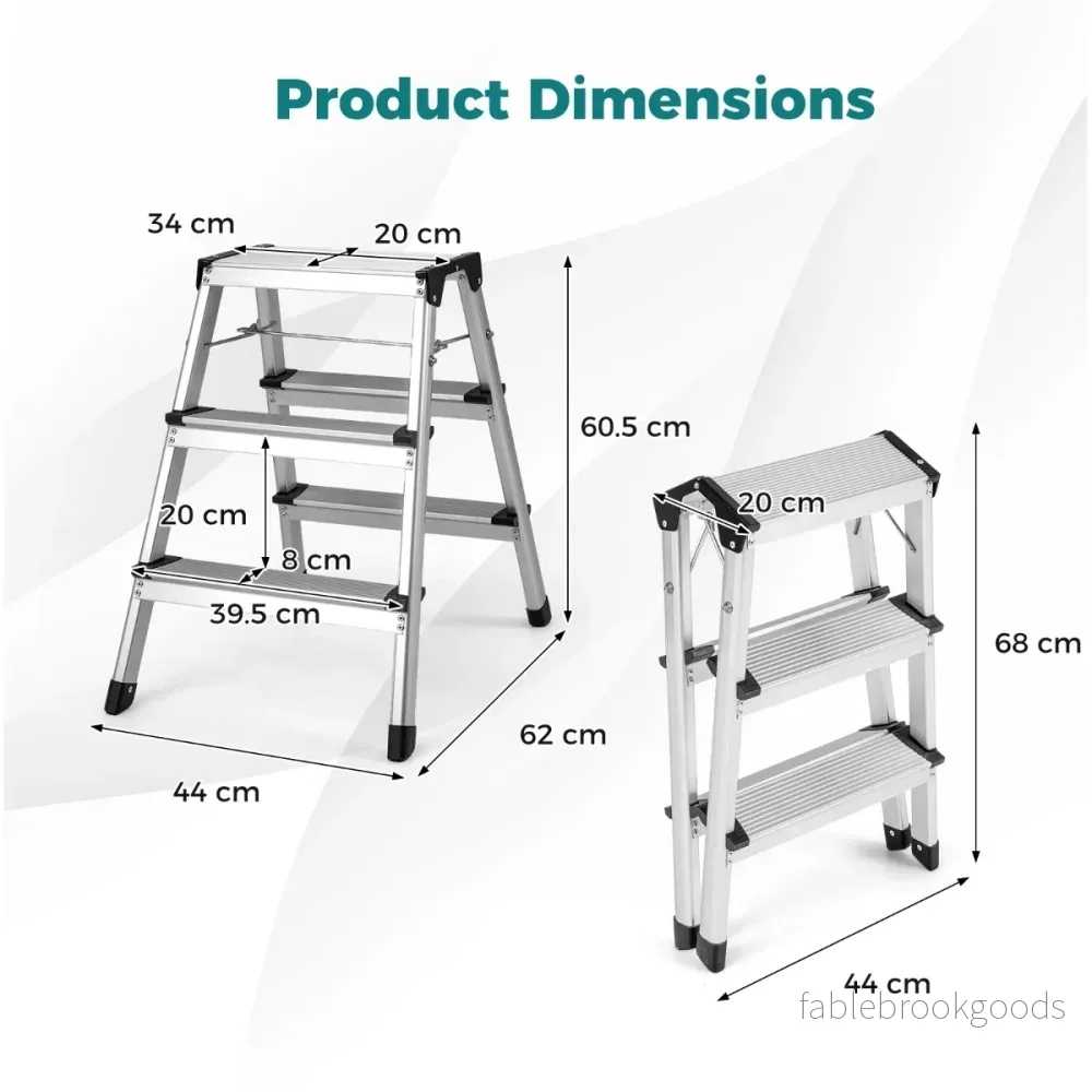 stegs – stege Aluminium vikbar fotpall med breda trampytor och halkfria fotskydd – 3 – Silver - Bild 2