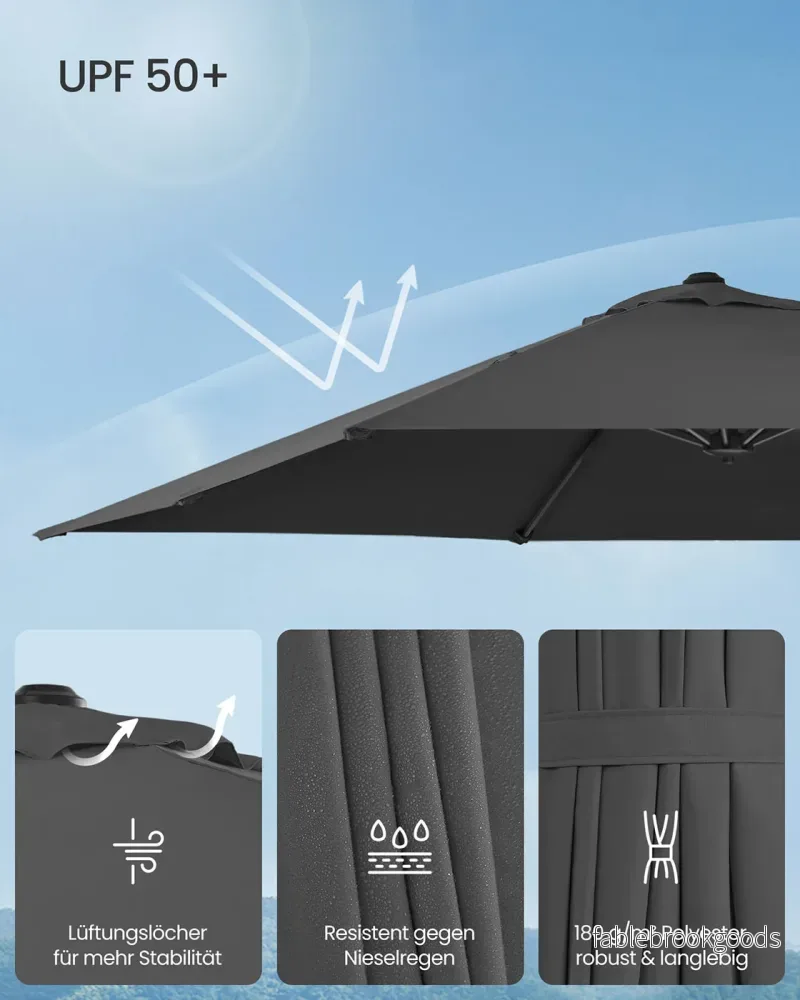 Parasol 270x270 cm - UPF 50+ - Med vev och korsfot - grå - Bild 3