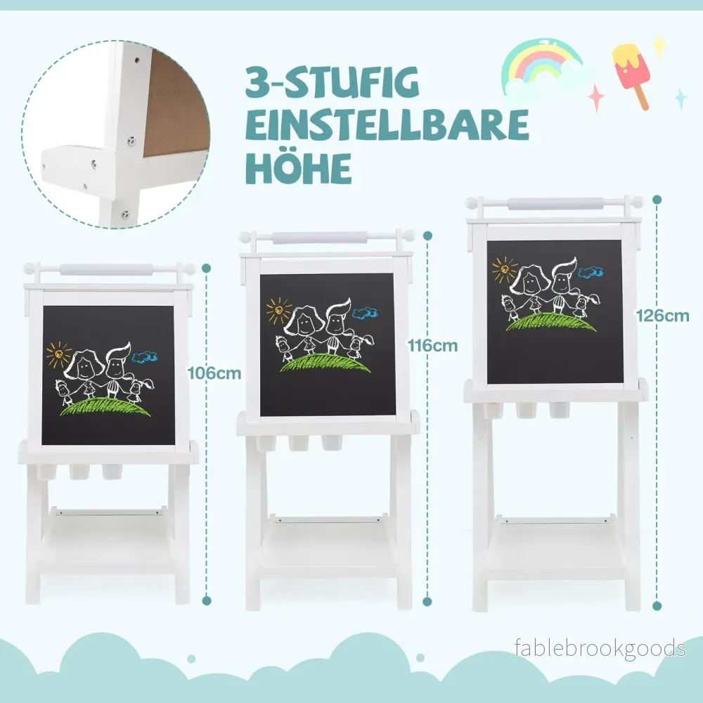 Barn – H höjdjusterbar tavla med whiteboard och magnetisk Fällbar staffli – Vit - Bild 2