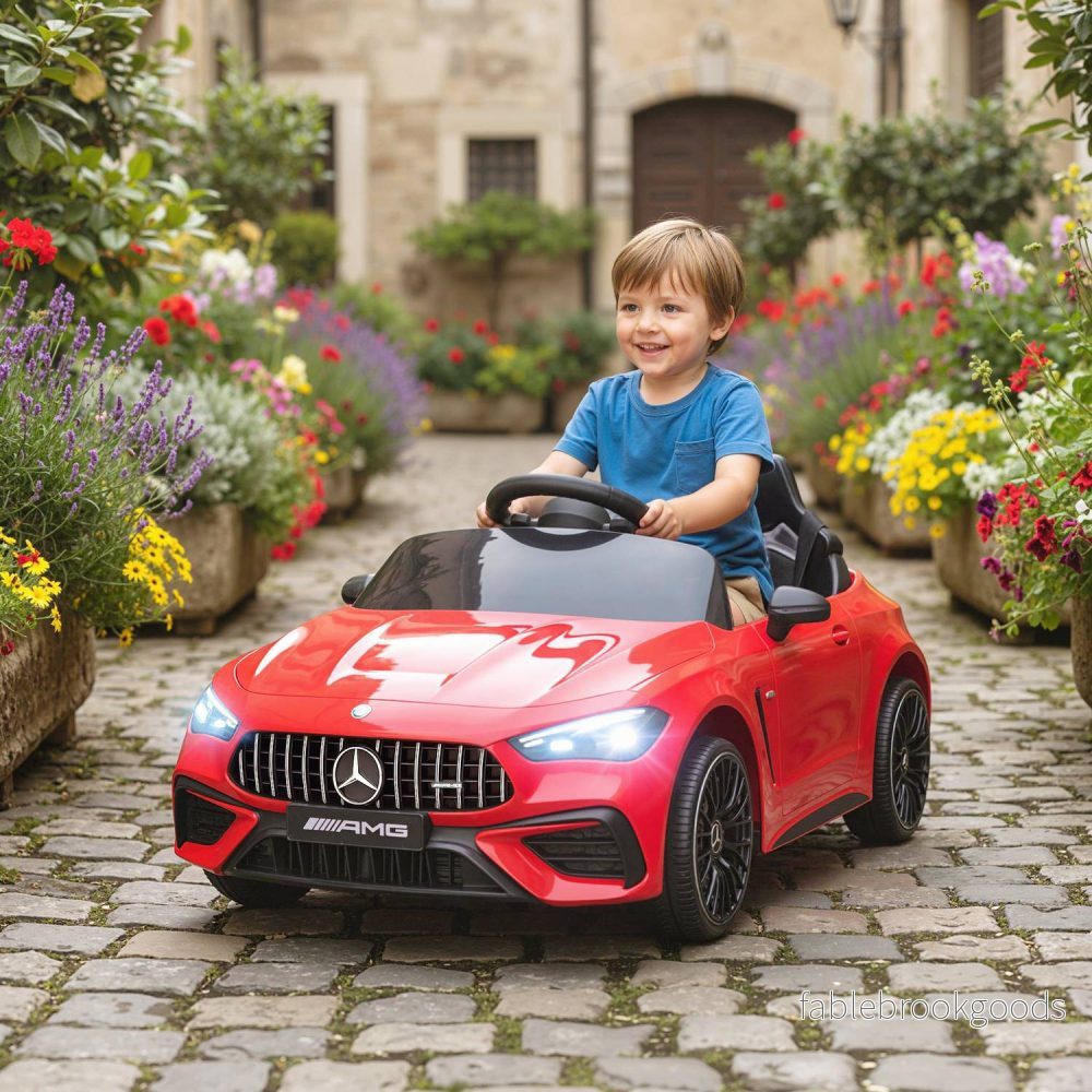 Elbil för barn, Mercedes Design, 12V, Fjärrkontroll, LED, Röd - Bild 2