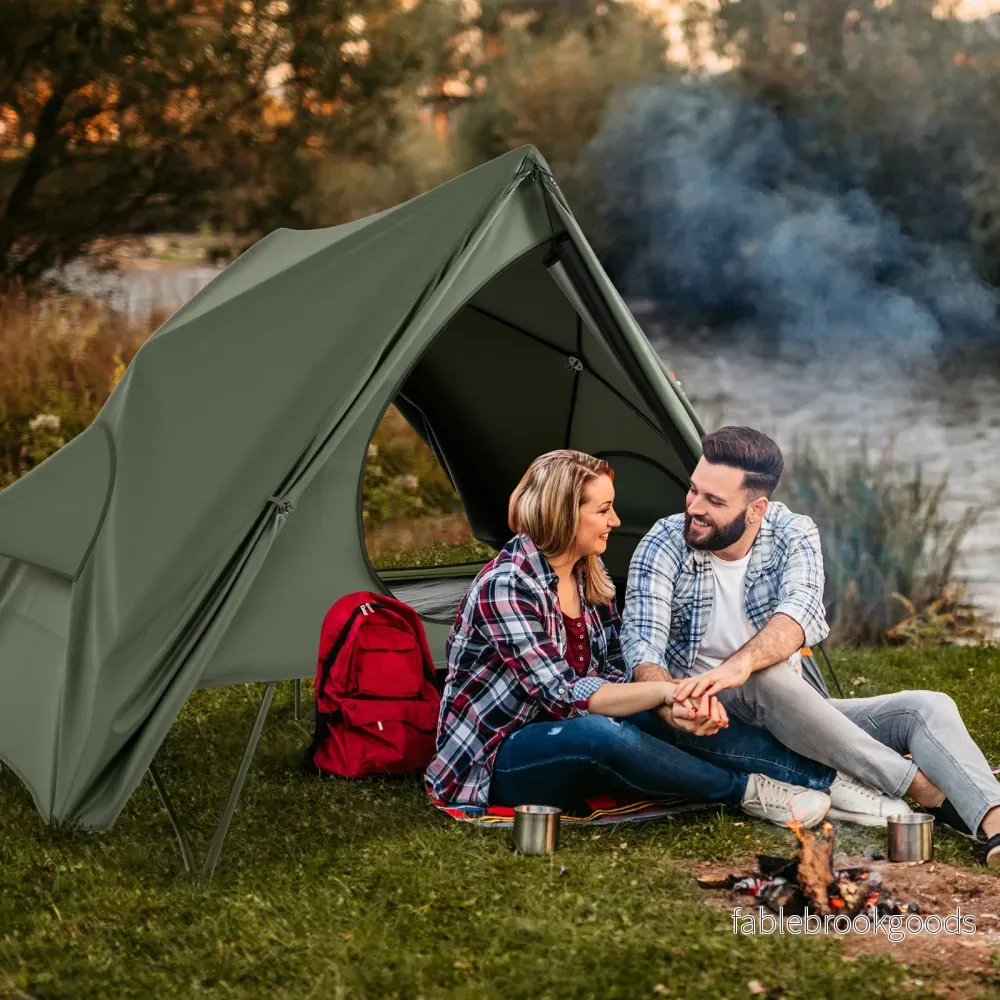 Fältbädd – med tält för personer campingbädd regnskydd och nät dörrar fönster rullväska – 2 2 – Grön - Bild 3