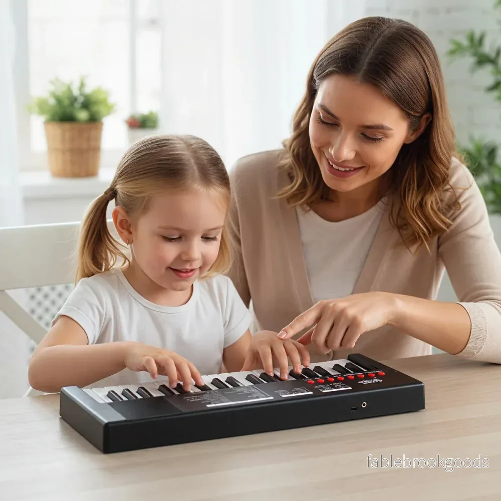 Barn – Piano Keyboard Tangent bärbar med Rytm Klangfärg och Demo – 37 8 8 22 – Svart - Bild 3