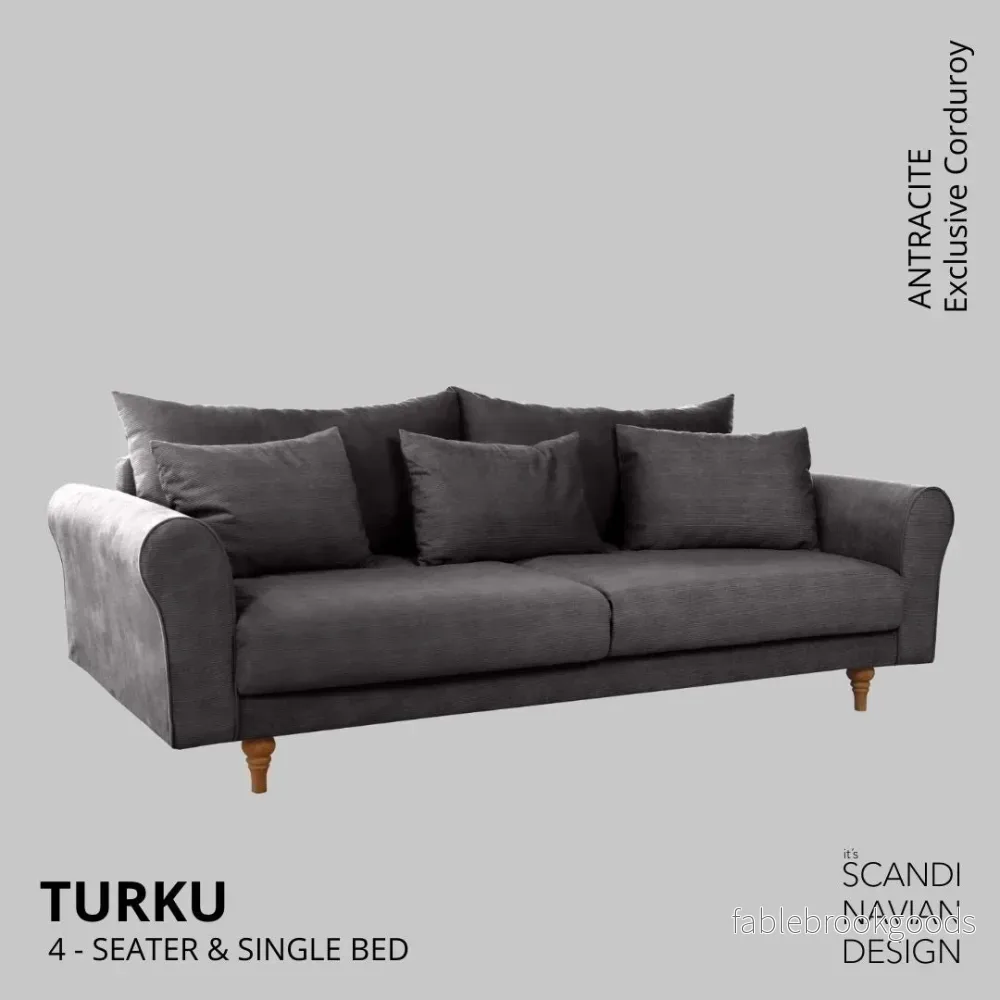 Turku 4-seater sofa/single bed Exclusive Corduroy, Antracite removable & washable covers - Bild 2