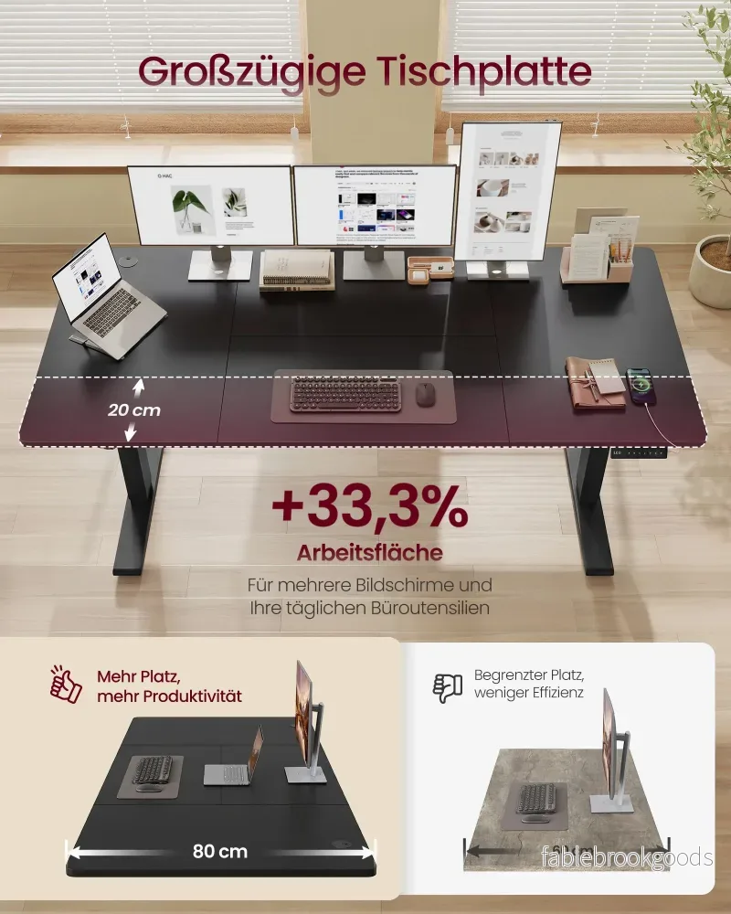 Bureau - In Hoogte Verstelbaar met Geheugenfunctie - Zit-Sta - Inktzwart en zwart - 180 x 80 x (72-120) cm - Bild 3