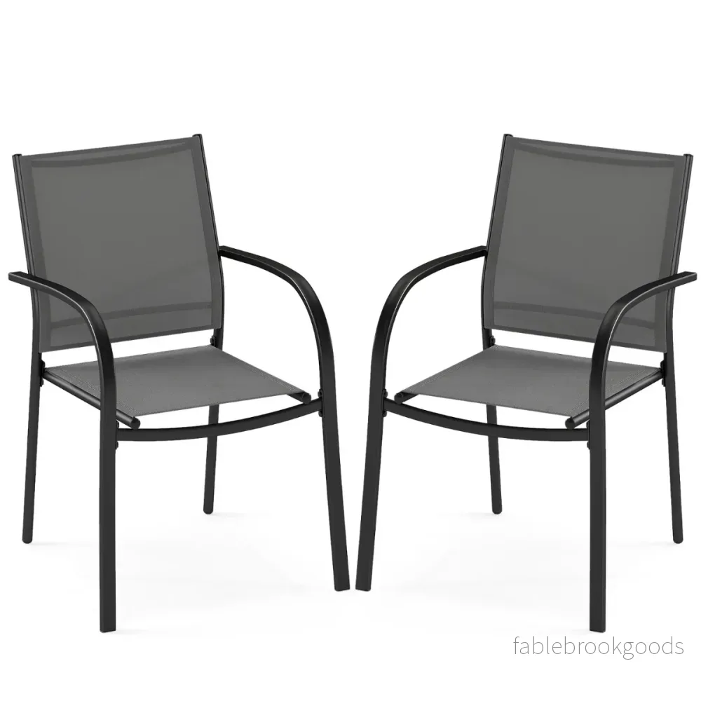Staplingsbara – trädgårdsstolar pack Stapelstolar i Textilene och metallram Terrassstolar med armstöd – 2 61 x 58 x 85 cm – Grå