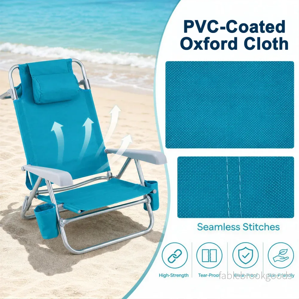 Tvåpack – strandstolar, vikbara campingstolar med justerbar rygg och nackstöd - Bild 3
