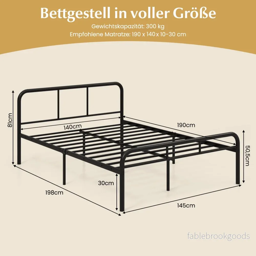 Dubbelsäng – med huvud och fotdel metallsäng sängram metallplattformssäng för madrass – 140 x 190 cm – Svart - Bild 2