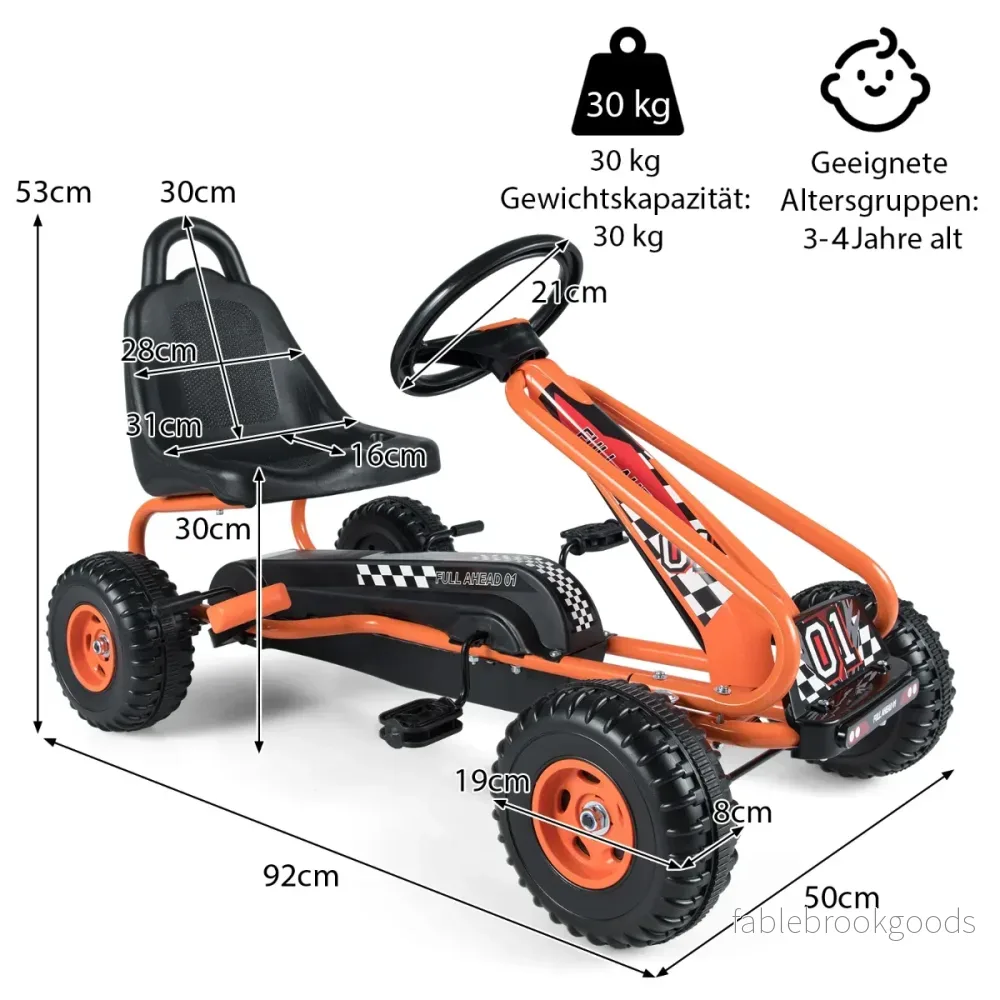 Gokart – med Justerbart Sitt och Handbroms Sparkbil upp till Bärkraft Pedal Go Cart – 30 kg – Orange - Bild 3