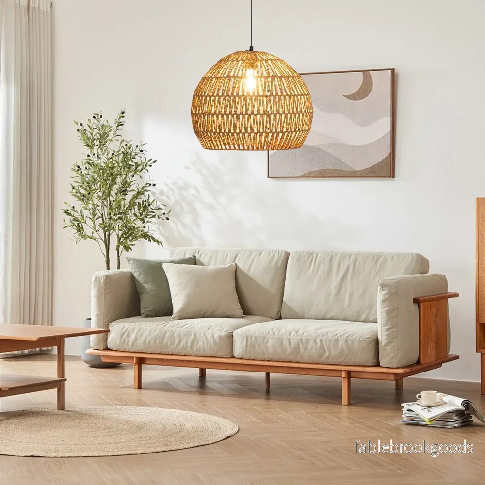 Flätad – pendellampa Boho taklampa med justerbar hänghöjd hänglampa – Brun - Bild 3