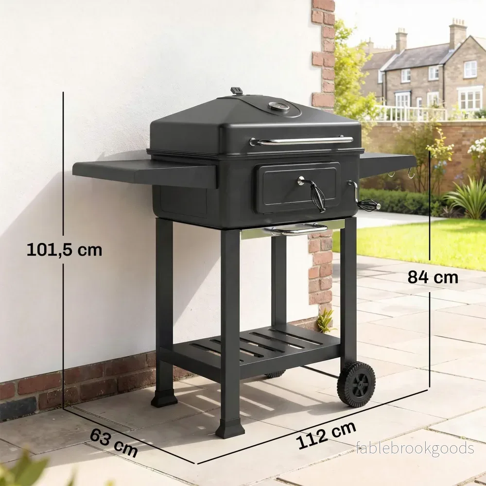 Rökgrill med kolgrill och termometer, justerbart galler - Bild 3