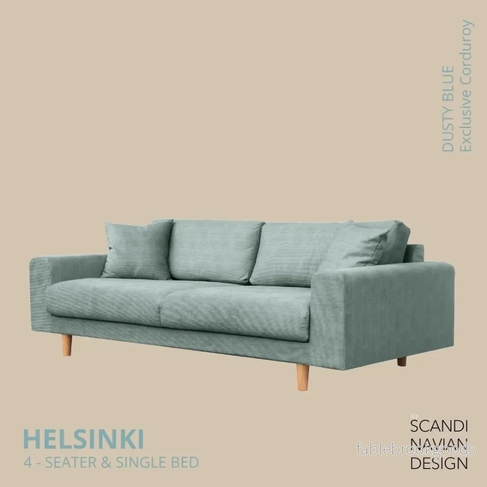 Helsinki 4-seater sofa/single bed, Exclusive Corduroy, Dusty Blue, removable & washable - Bild 2