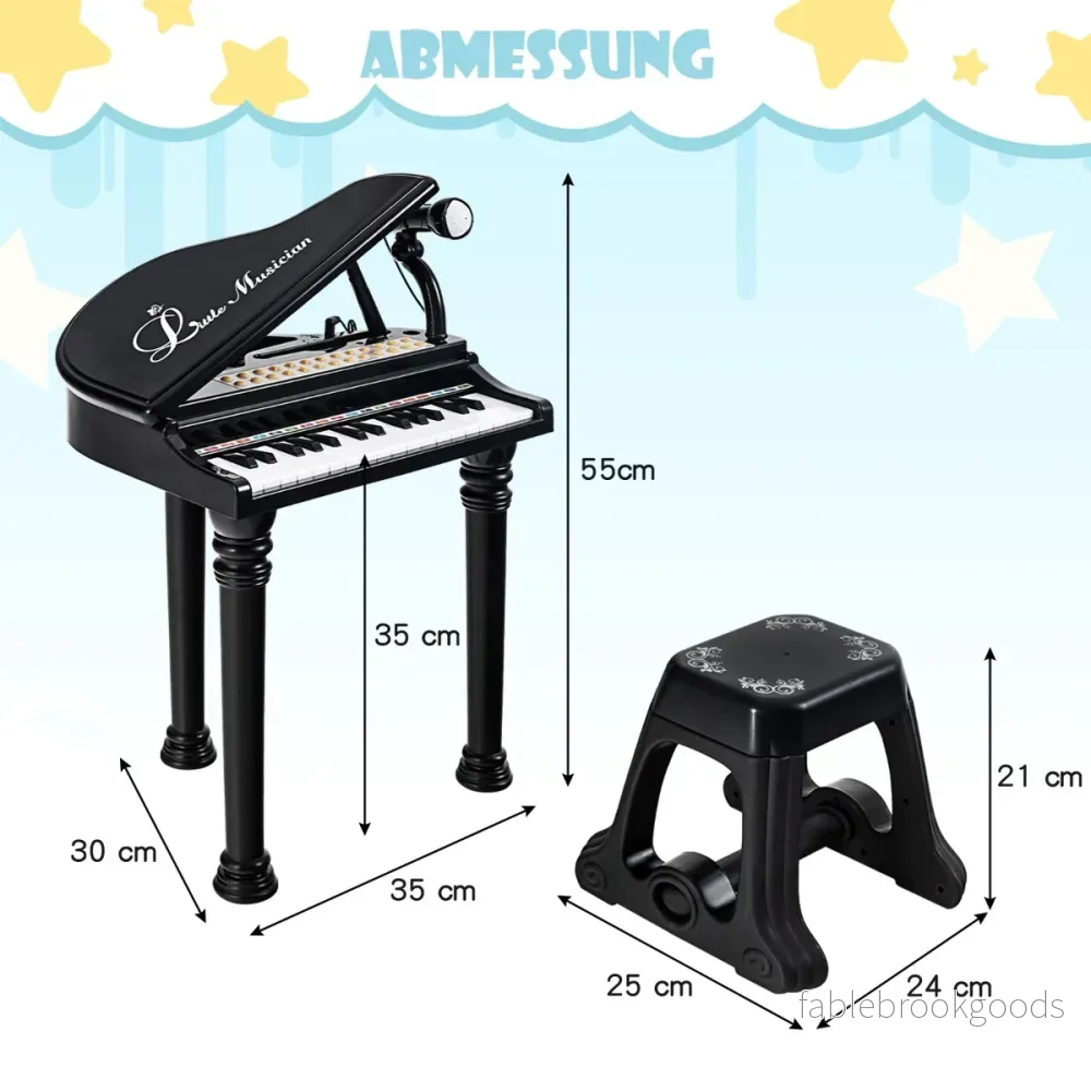 Barnpiano – med nycklar och pall Leksak Portable – 31 35 x 30 x 55 cm – Svart - Bild 2
