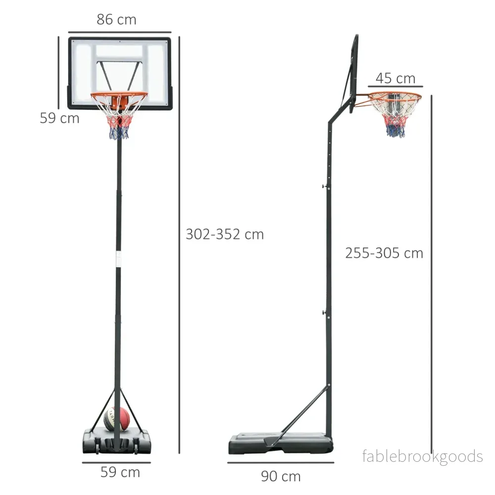 Justerbar basketbåge med stålstativ, 90–352 cm - Bild 2