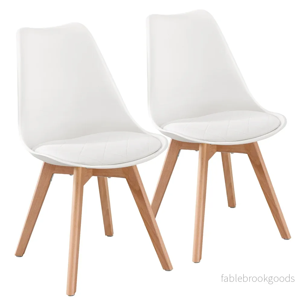 Eetkamerstoel - 2-Delige Set met Massief Houten Poten - Wit, naturel hout - 46,5 x 57 x 79 cm - Bild 2
