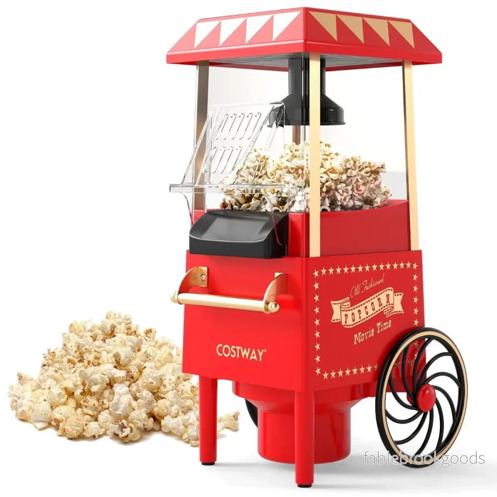 Retro – Popcornmaskin 1200W Varmluft med Måttbägare Utan Olja – 67 ml – Röd