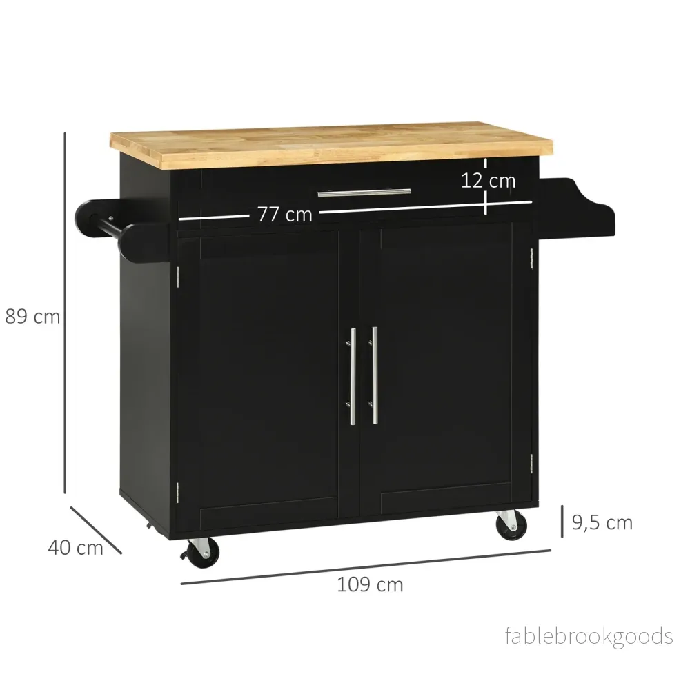Svart köksvagn med bänkskiva, kryddställ & handdukshållare - Bild 3