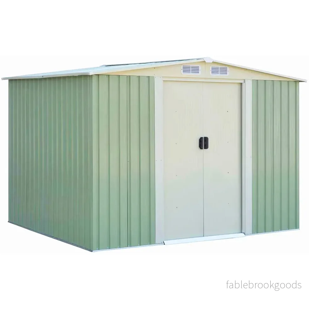 Redskapsbod – trädgårdshus förvaringsbod med skjutdörr metall – 205 x 257 x 175,5 cm – Grön