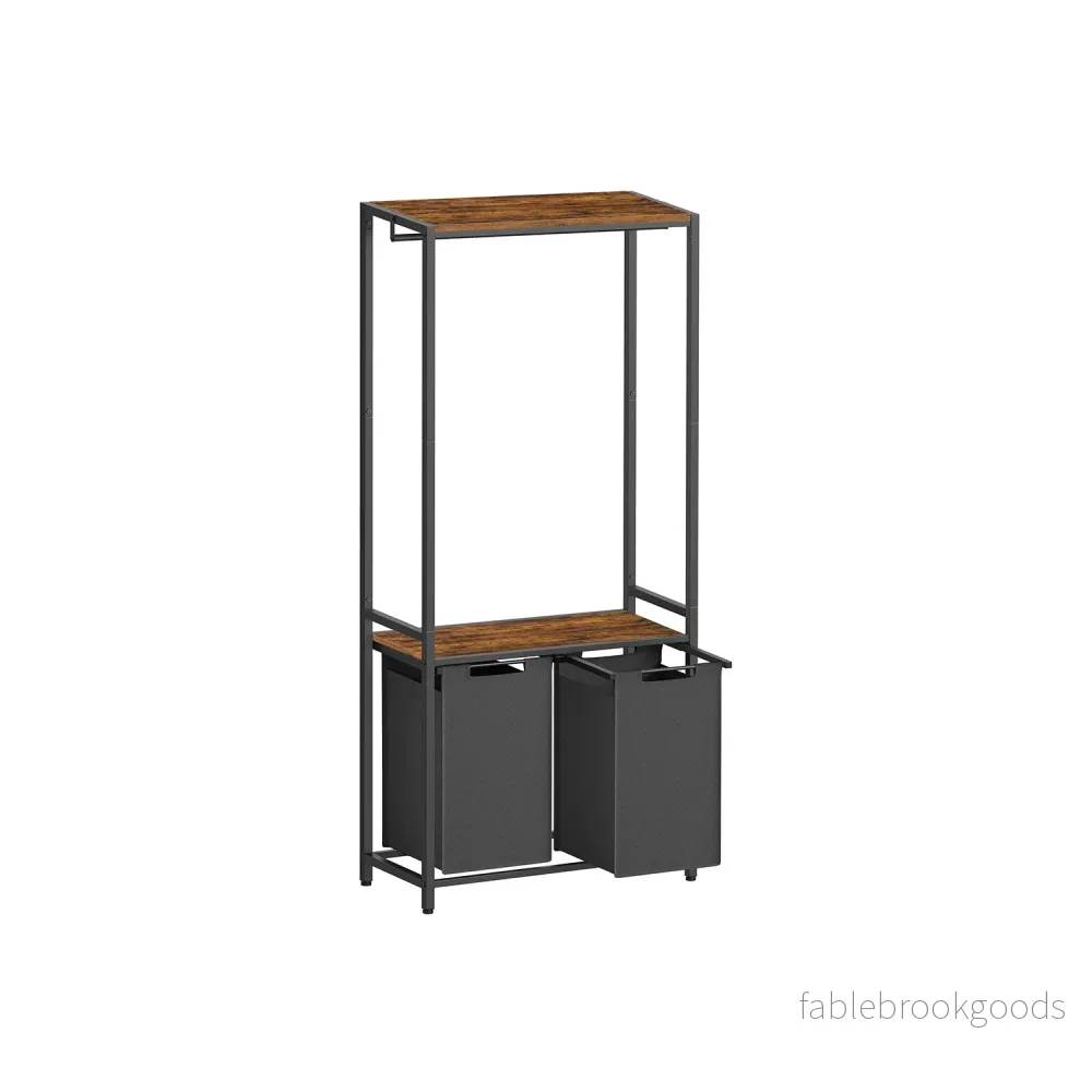 Tvättkorg med klädhängare och 2 fack vintage brun-klassisk svart Tvättkorg med klädhängare och 2 fack vintage brun-klassisk svart