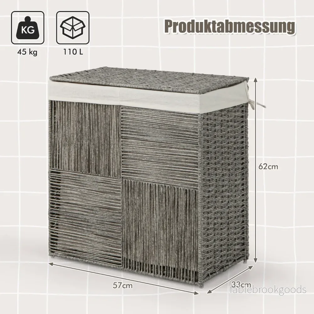 10L – tvättkorg med lock tvättuppsamlare fack tvättsorterare hopfällbar handtag – 2 57 x 33 x 62 cm – Grå - Bild 2