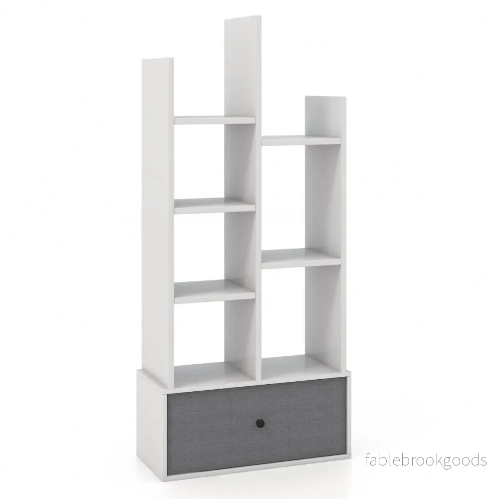vånings – öppen bokhylla med låda – 7 53 x 24 x 118 cm – Vit