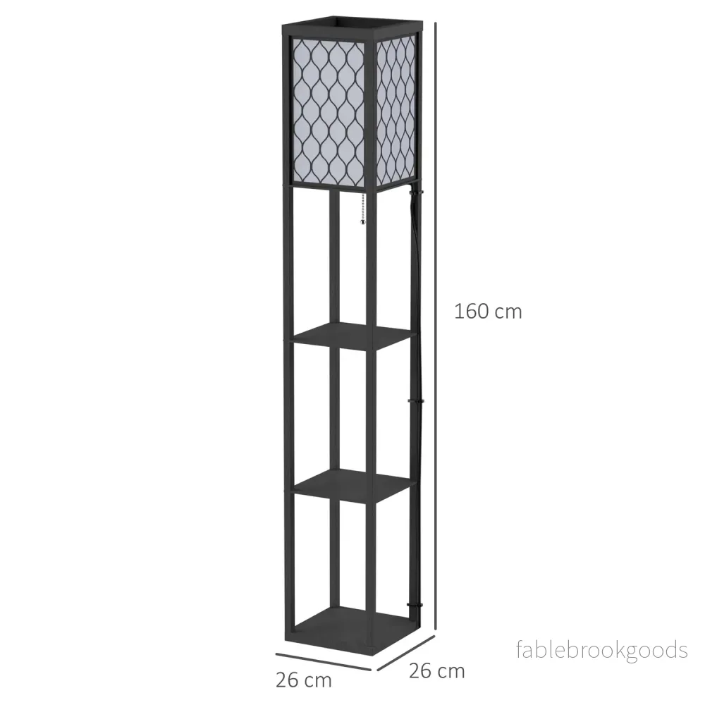 Golvlampa med hyllor – svart trä, 160cm, E27 40W - Bild 3