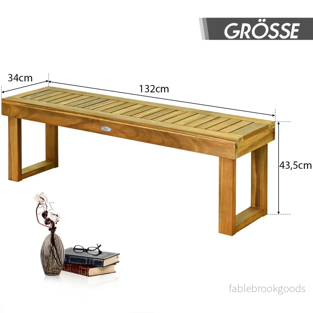 Bänk – Trädgårdsmöbler i massivt trä Lastkapacitet upp till Teak – 360 kg 132 x 34 x 43,5 cm – Natur - Bild 3
