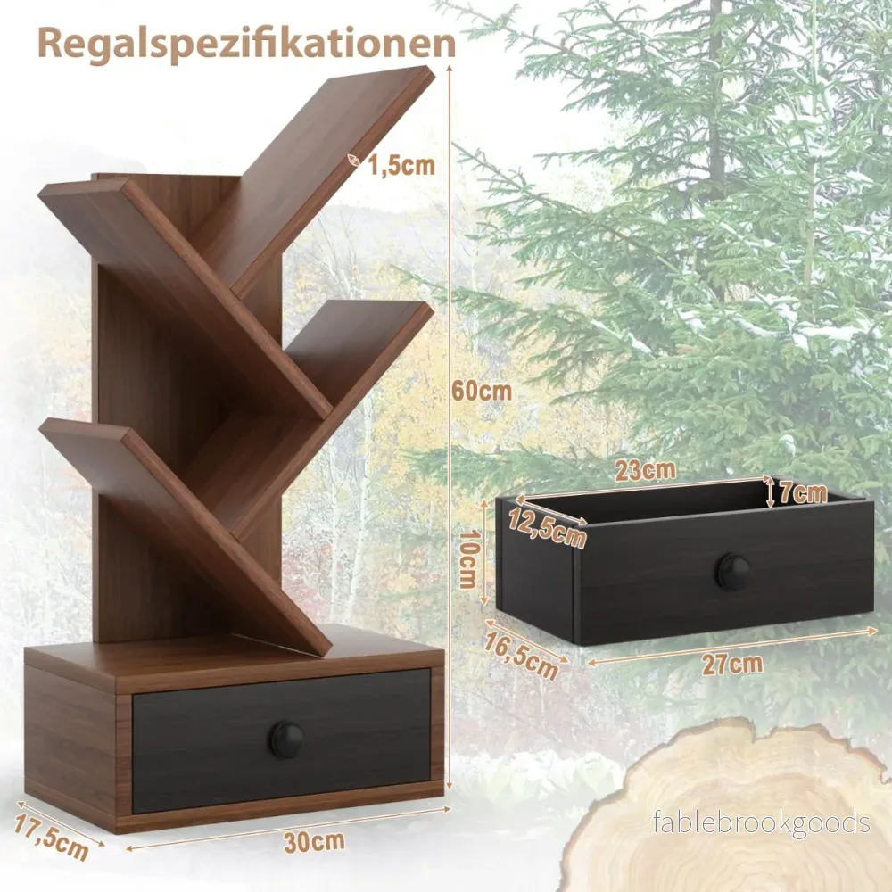 vånings – trädbokhylla med låda för flerfunktionshylla CD och DVD – 5 – Brun - Bild 2