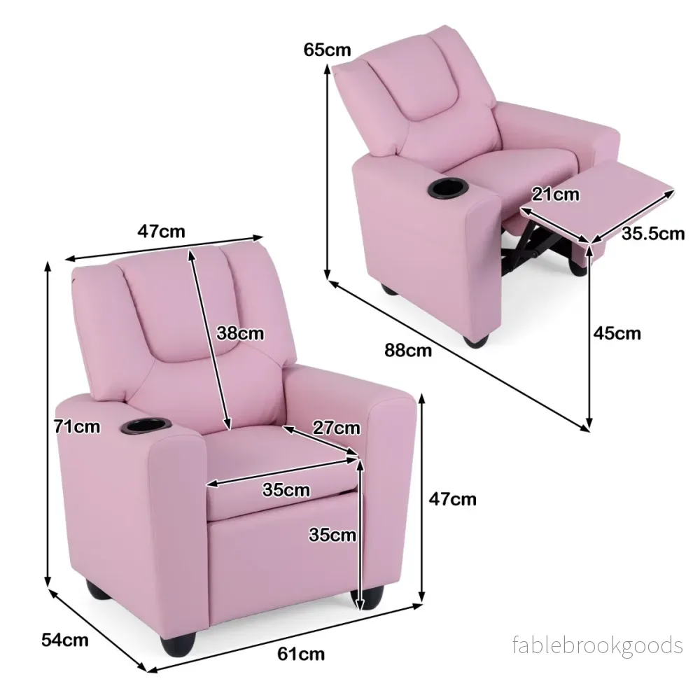 Barnfåtölj – med Vilställning och Justerbart Ryggstöd Fotstöd Barnsoffa – Rosa - Bild 2