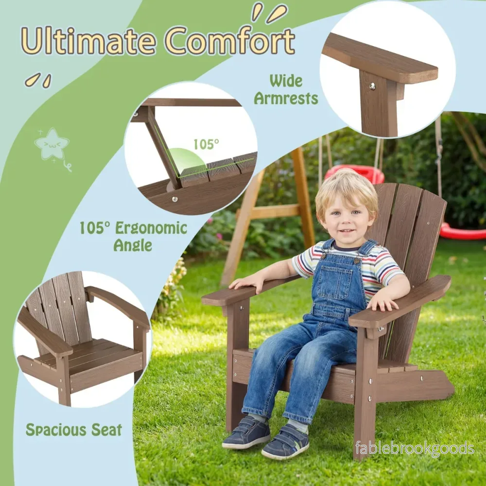 Barn – Adirondack Stol Av HIPS Med Ergonomiskt Ryggstöd – Brun - Bild 3