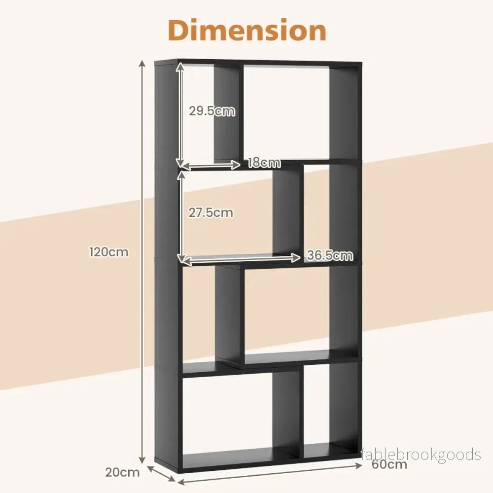 Bokhylla – med hyllplan Stativhylla fack Kubhylla – 4 8 60 x 20 x 120 cm – Svart - Bild 2